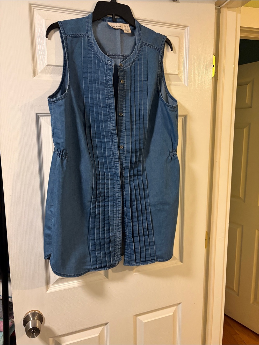 Sleeveless Denim Pleated Front blouse or smock - Blue